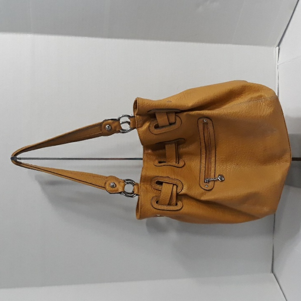 Kathy Van Zeeland Metal Studded Drawstring Bucket Bag In Mustard Yellow *EUC* - Picture 6 of 11